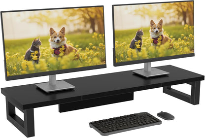 Dual Monitor Stand Riser – 91X26Cm Desk Shelf for 2 Screens White