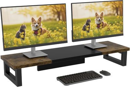 Dual Monitor Stand Riser – 91X26Cm Desk Shelf for 2 Screens White