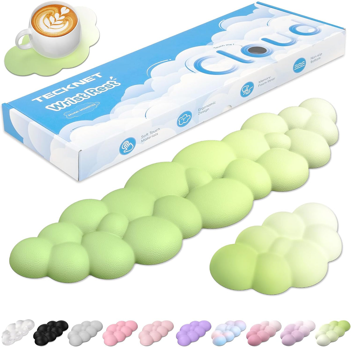 Cloud Wrist Rest Keyboard Set, Memory Foam & PU Leather,Light Pink