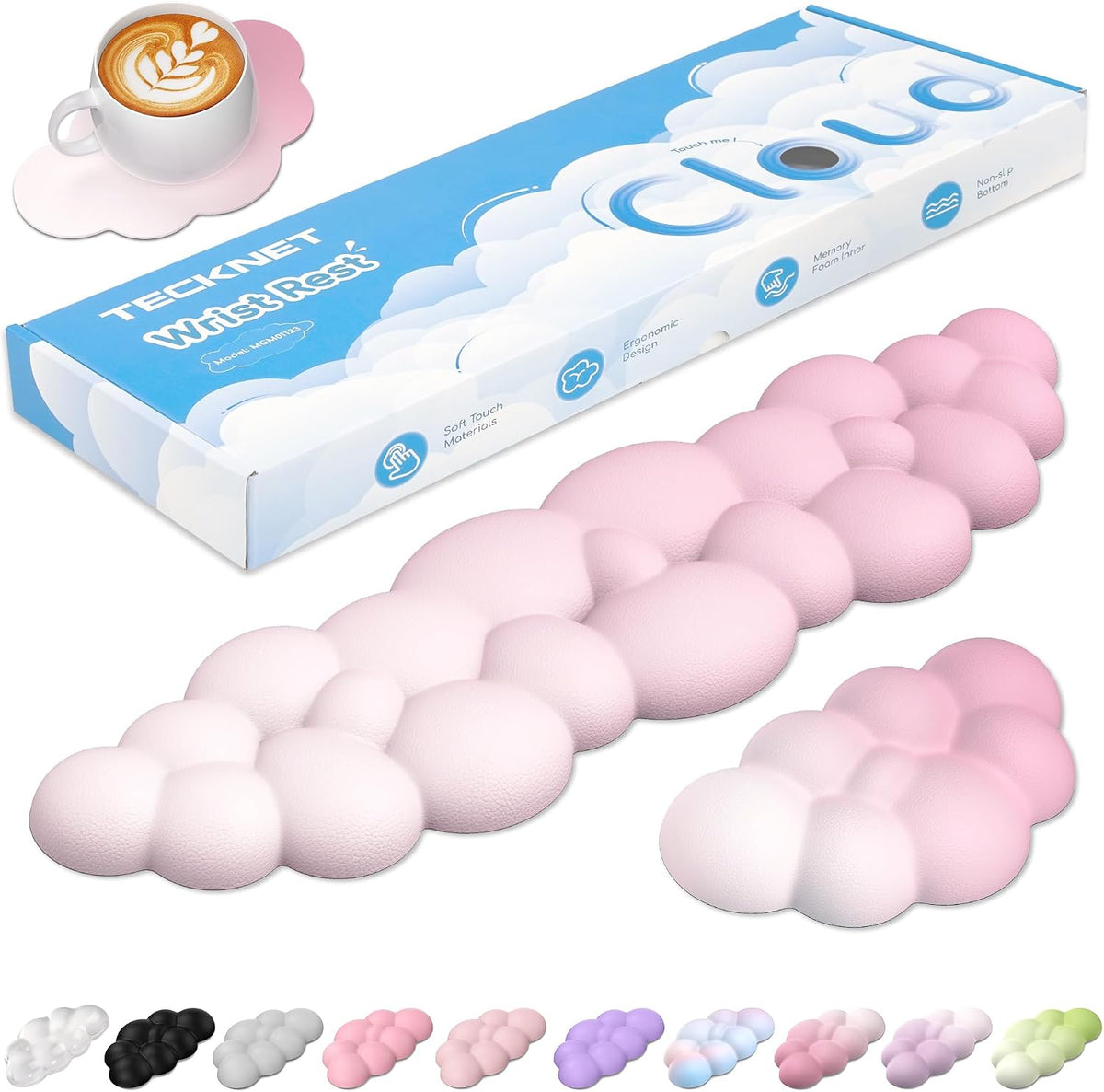 Cloud Wrist Rest Keyboard Set, Memory Foam & PU Leather,Light Pink