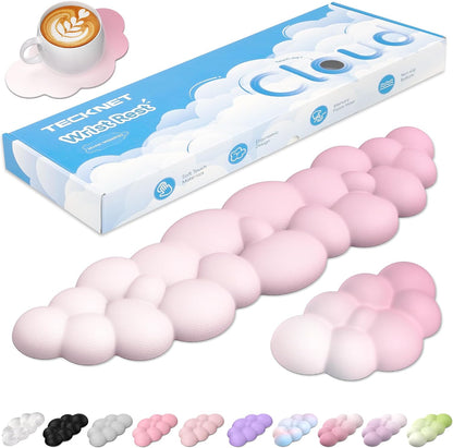 Cloud Wrist Rest Keyboard Set, Memory Foam & PU Leather,Light Pink