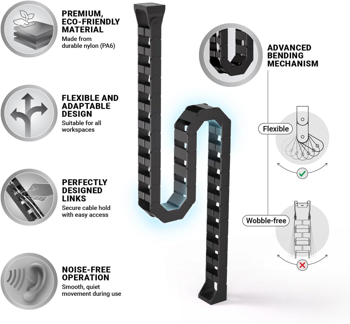Standing Desk Cable Management – Magnetic Cable Spine, 133 Cm, Black