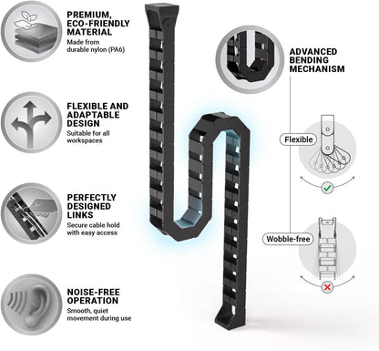 Standing Desk Cable Management – Magnetic Cable Spine, 133 Cm, Black