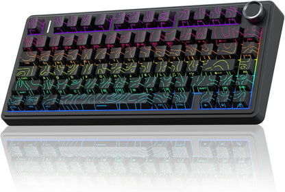 F75 75% Wireless Mechanical Keyboard,2.4Ghz/Type-C/Bt5.0 Gaming Keyboards,Advanced Structure,Rgb Backlight,Hot Swappable Custom Keyboard for Pc/Mac (Blue&Purple)
