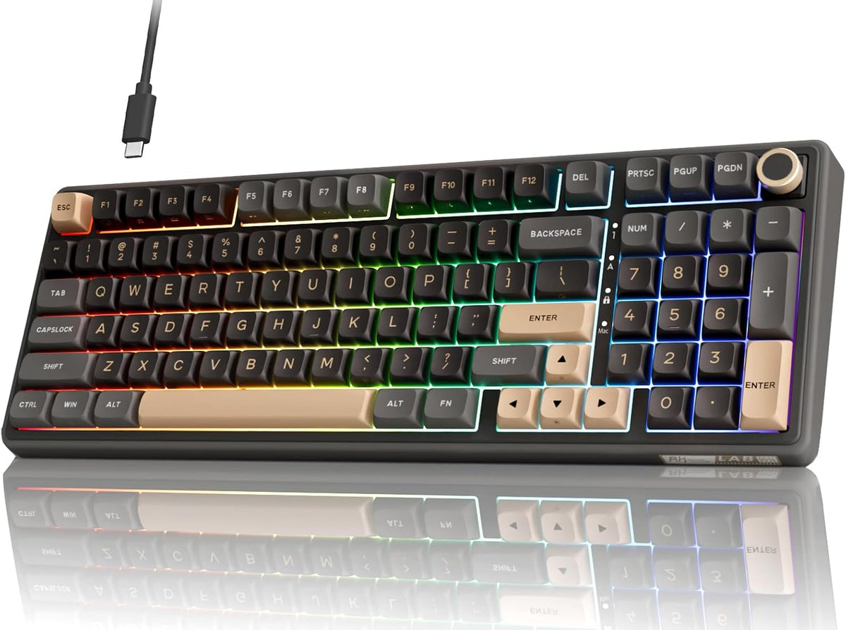 R98 Pro Gaming Keyboard, 96% Wired Mechanical Keyboard Creamy RGB with Number Pad and Volume Knob, Gasket Mount, MDA Profile US Layout PBT Keycaps, Hot Swap Pre-Lubed Tactile Switch