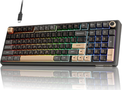 R98 Pro Gaming Keyboard, 96% Wired Mechanical Keyboard Creamy RGB with Number Pad and Volume Knob, Gasket Mount, MDA Profile US Layout PBT Keycaps, Hot Swap Pre-Lubed Tactile Switch