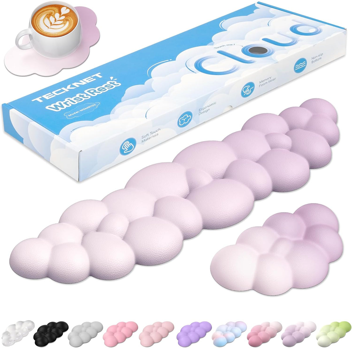 Cloud Wrist Rest Keyboard Set, Memory Foam & PU Leather,Light Pink