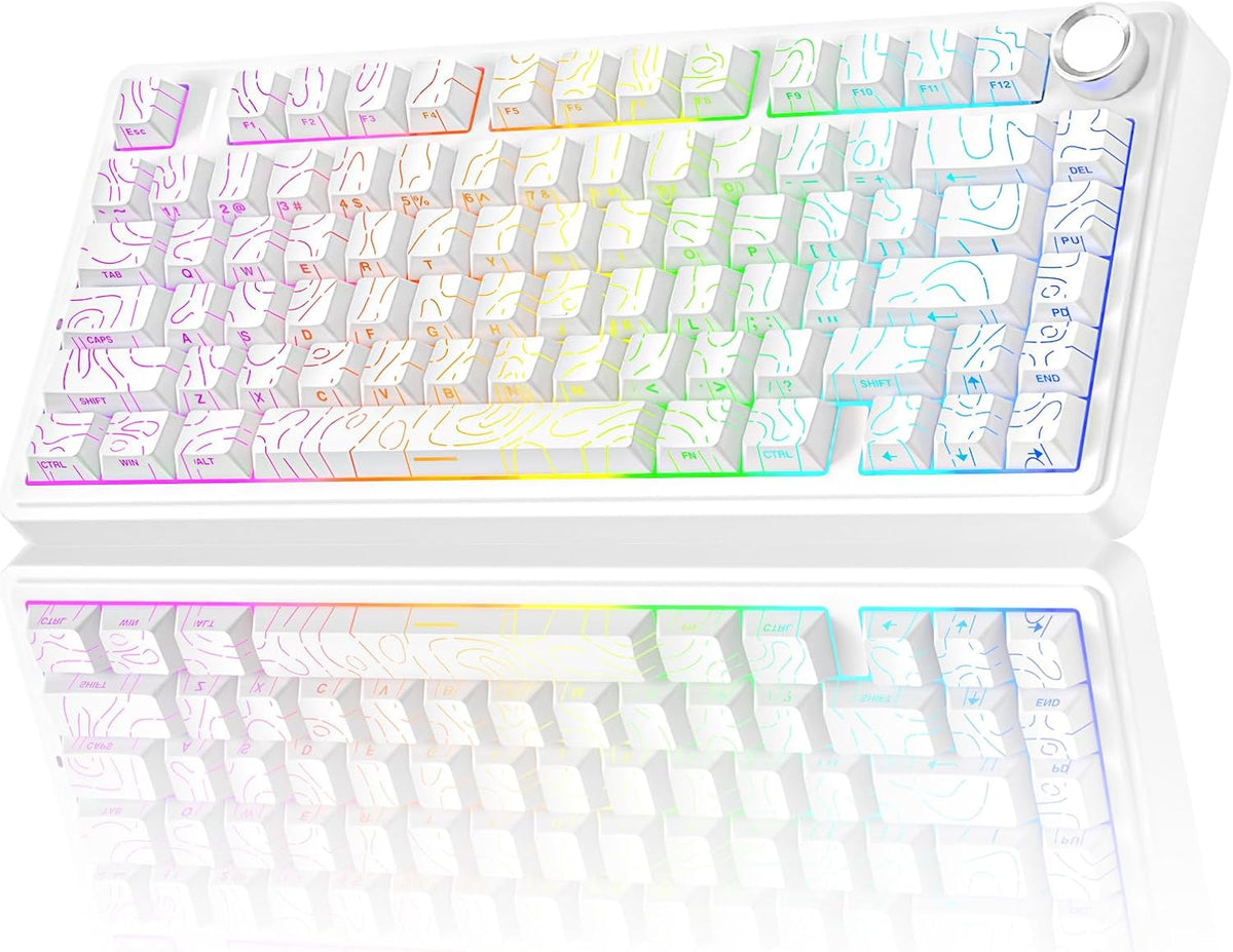 F75 75% Wireless Mechanical Keyboard,2.4Ghz/Type-C/Bt5.0 Gaming Keyboards,Advanced Structure,Rgb Backlight,Hot Swappable Custom Keyboard for Pc/Mac (Blue&Purple)