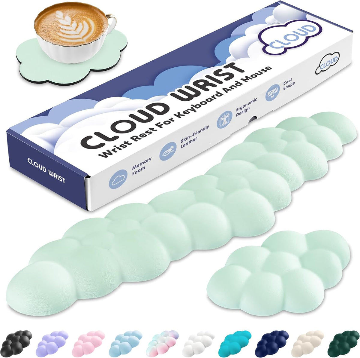 Cloud Wrist Rest Keyboard Set, Memory Foam & PU Leather,Light Pink