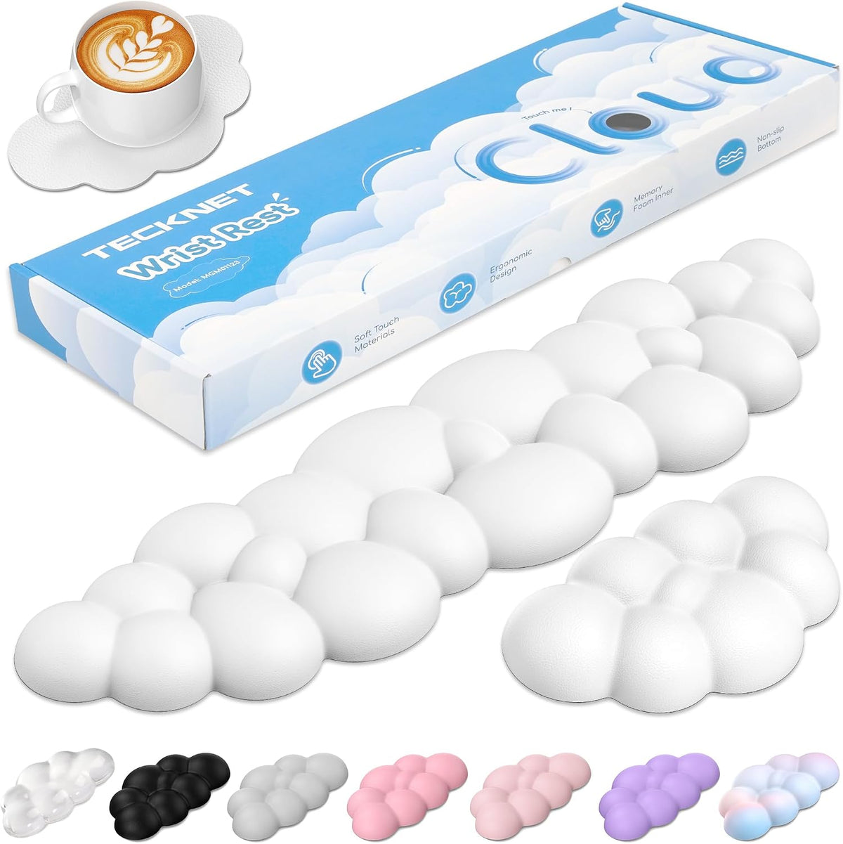 Cloud Wrist Rest Keyboard Set, Memory Foam & PU Leather,Light Pink