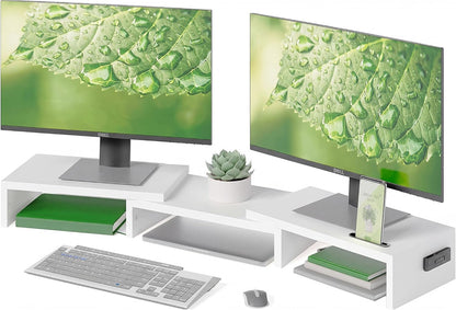 Dual Monitor Riser, Stepless Adjustable Length & Angle, Rustic Brown