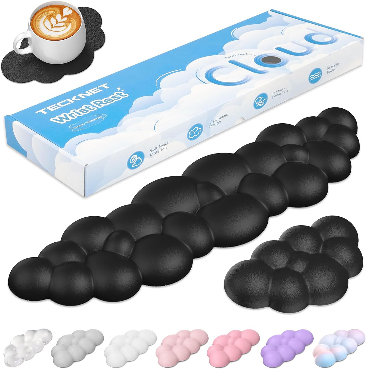 Cloud Wrist Rest Keyboard Set, Memory Foam & PU Leather,Light Pink