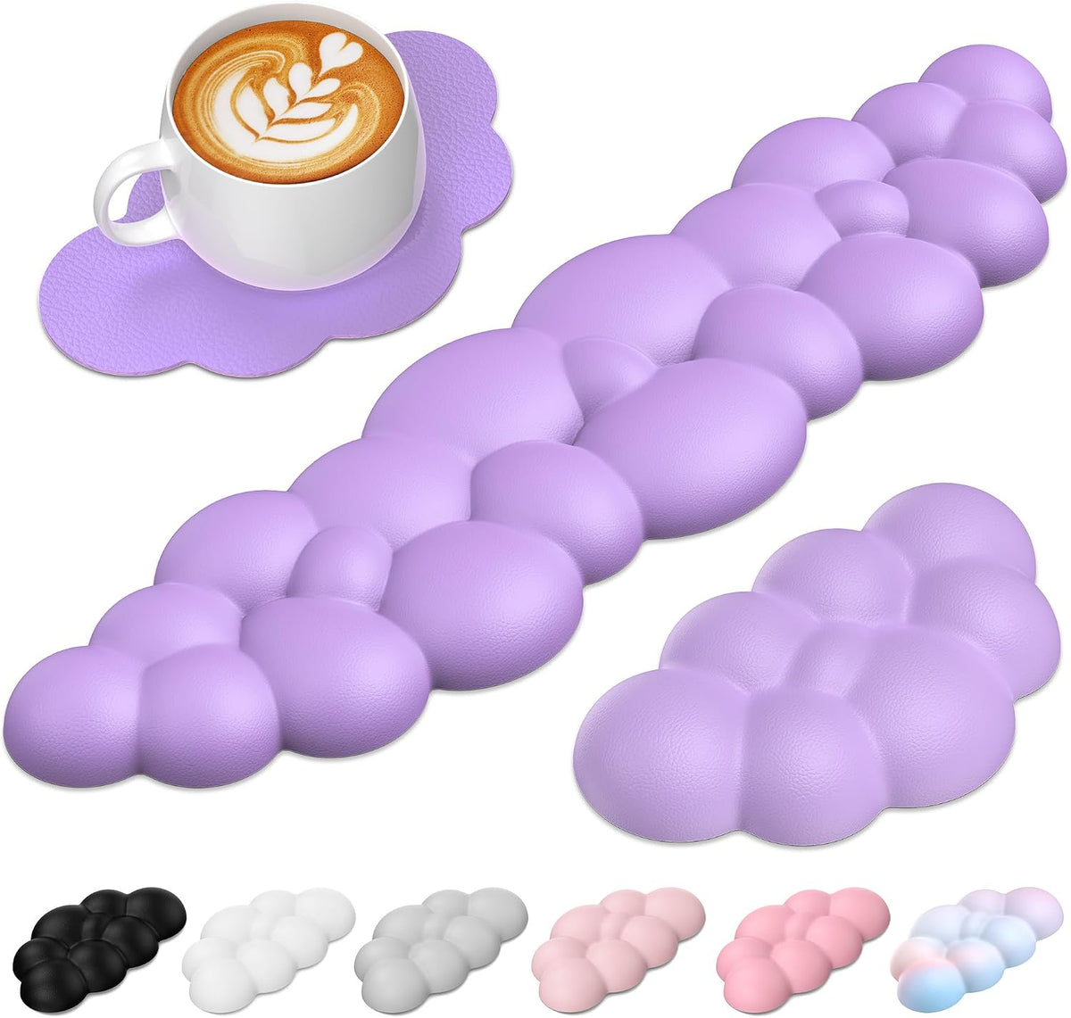 Cloud Wrist Rest Keyboard Set, Memory Foam & PU Leather,Light Pink