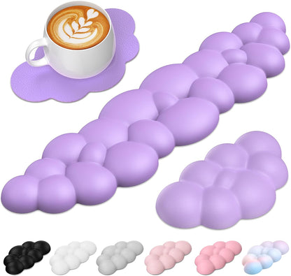 Cloud Wrist Rest Keyboard Set, Memory Foam & PU Leather,Light Pink