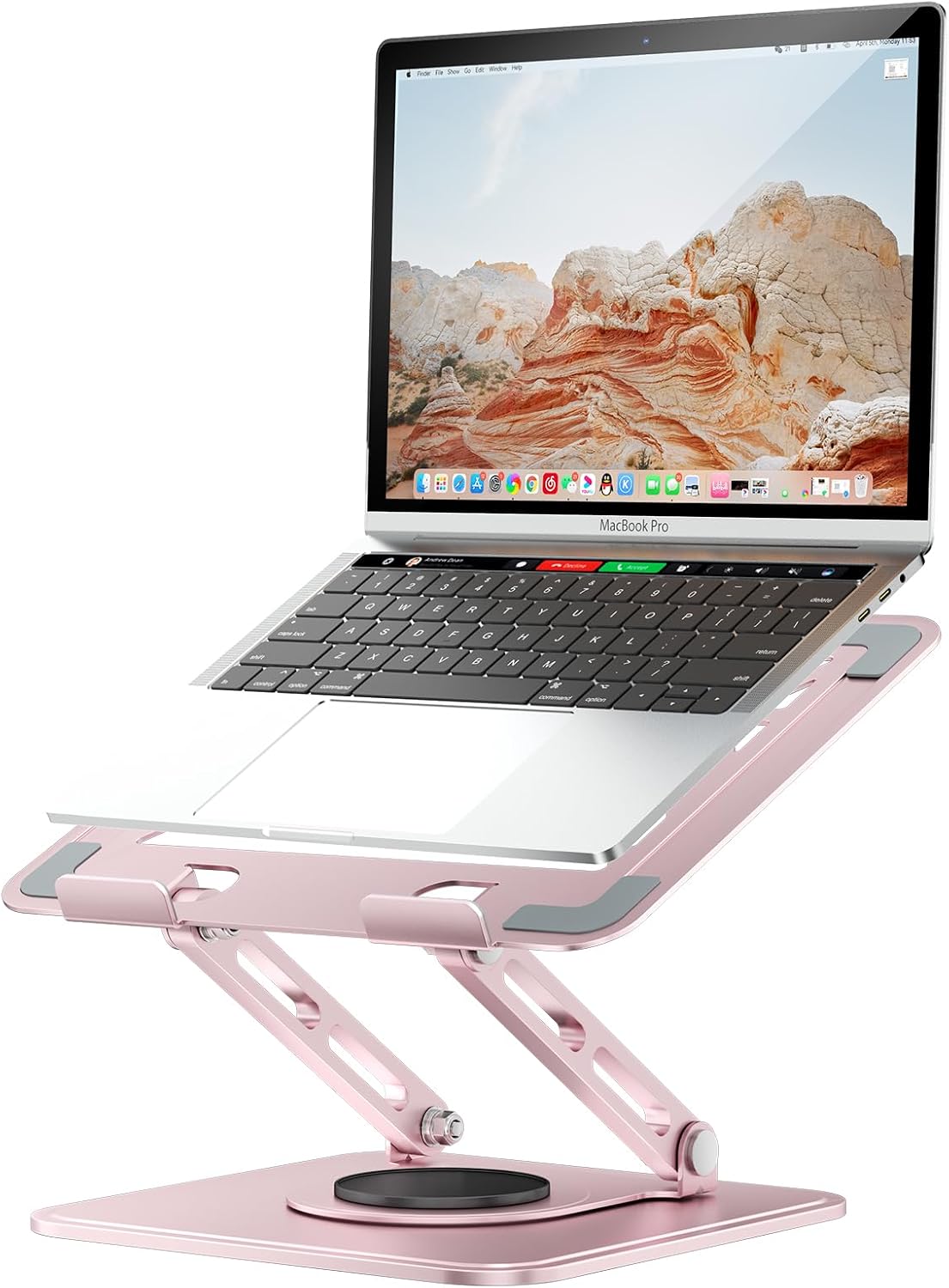 Laptop Stand for Desk, Adjustable Computer Stand Holder with 360° Rotating Base, Ergonomic Laptop Riser Compatible with Macbook Pro Air, All Laptops 10-15.6" (Black