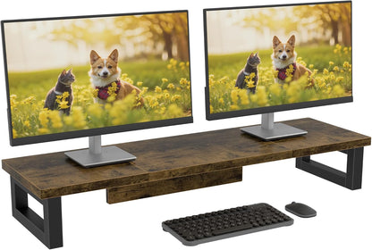 Dual Monitor Stand Riser – 91X26Cm Desk Shelf for 2 Screens White