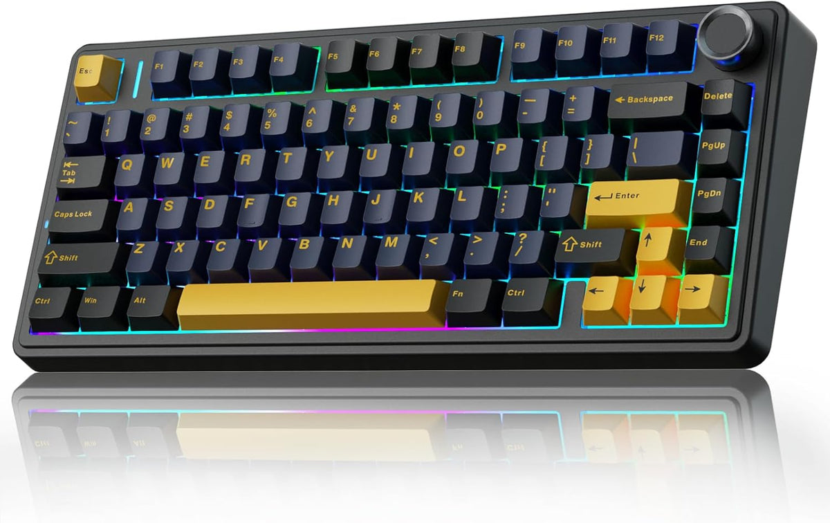F75 75% Wireless Mechanical Keyboard,2.4Ghz/Type-C/Bt5.0 Gaming Keyboards,Advanced Structure,Rgb Backlight,Hot Swappable Custom Keyboard for Pc/Mac (Blue&Purple)