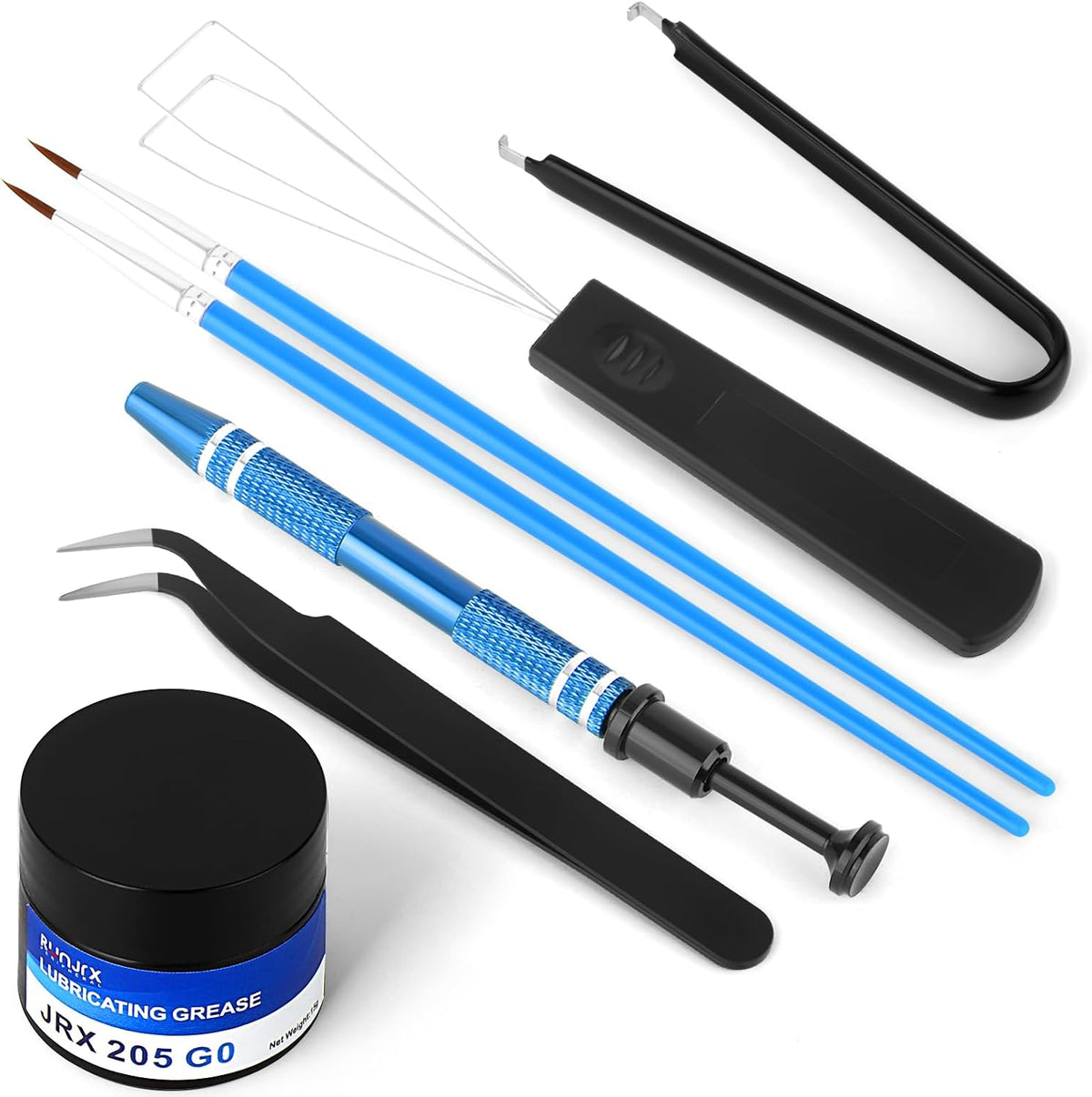 RUNJRX Keycap Puller Switch Puller Stainless Steel Keycap Removal Tool with 200 Pcs O-Ring Keyboard Dampeners for Mechanical Keyboard Mx Switch