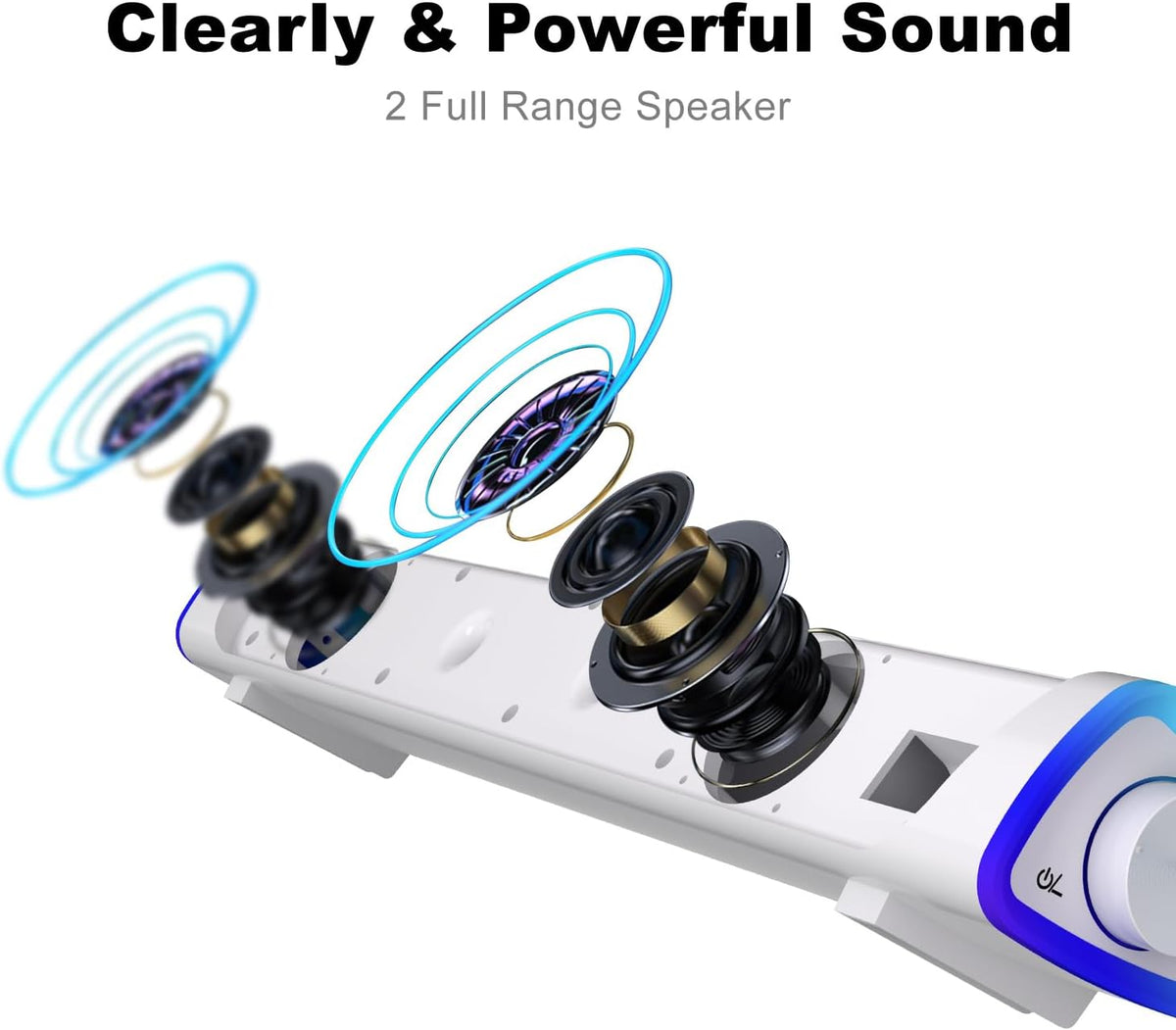 R30 PC Speakers, Colorful LED Lights with Switch Button, White