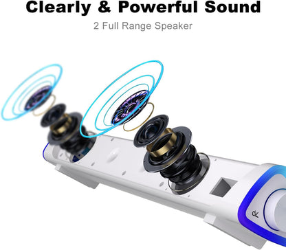 R30 PC Speakers, Colorful LED Lights with Switch Button, White