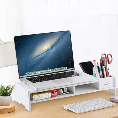 Ergonomic White Monitor Stand PVC Storage Compartments