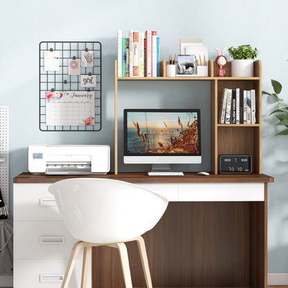 Wooden Desk Bookshelf with 4 Shelves and Open Back Compartment
