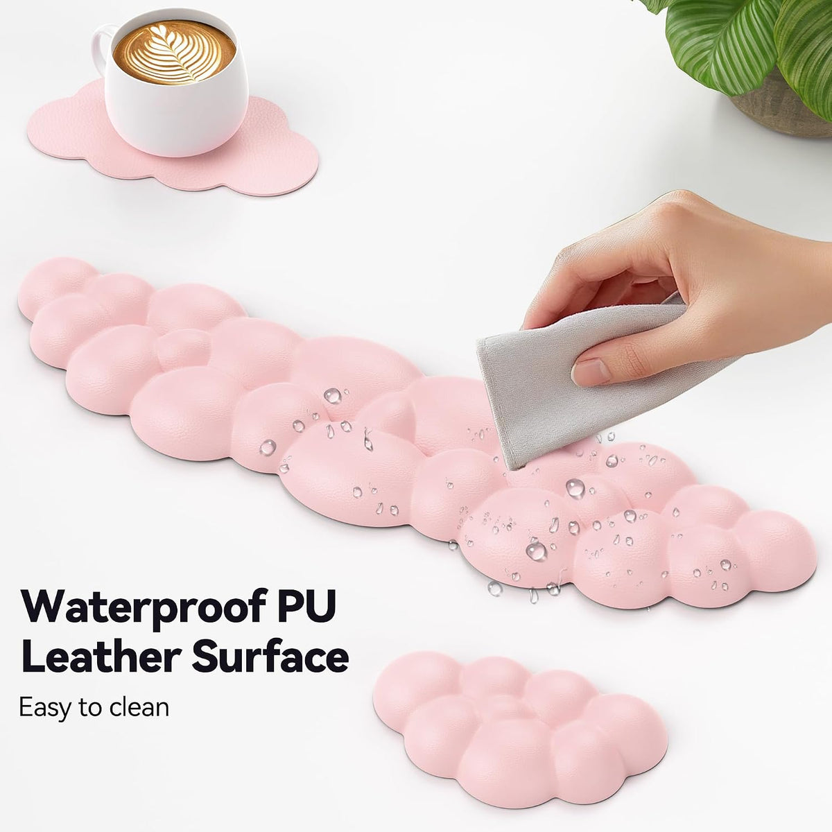 Cloud Wrist Rest Keyboard Set, Memory Foam & PU Leather,Light Pink