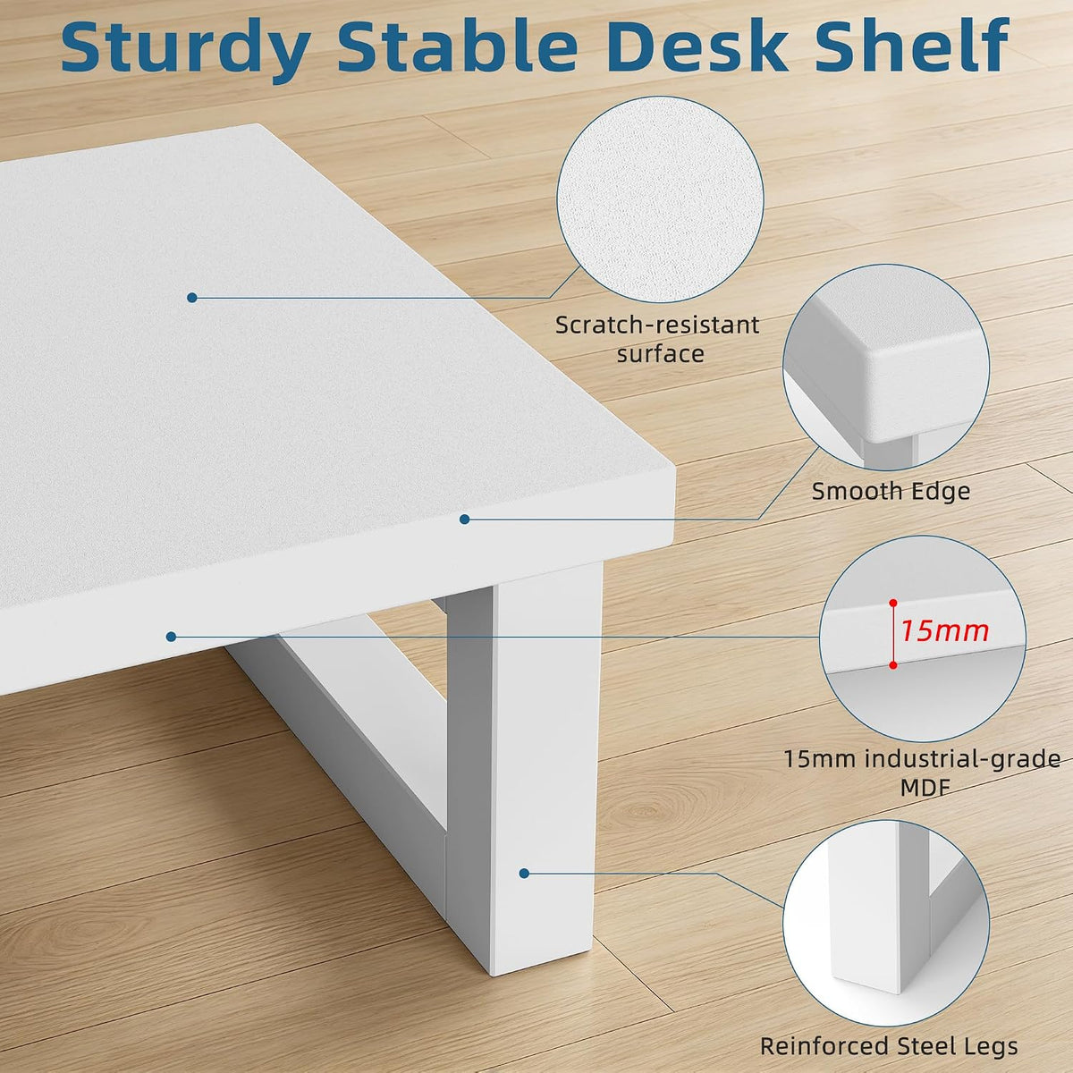 Dual Monitor Stand Riser – 91X26Cm Desk Shelf for 2 Screens White