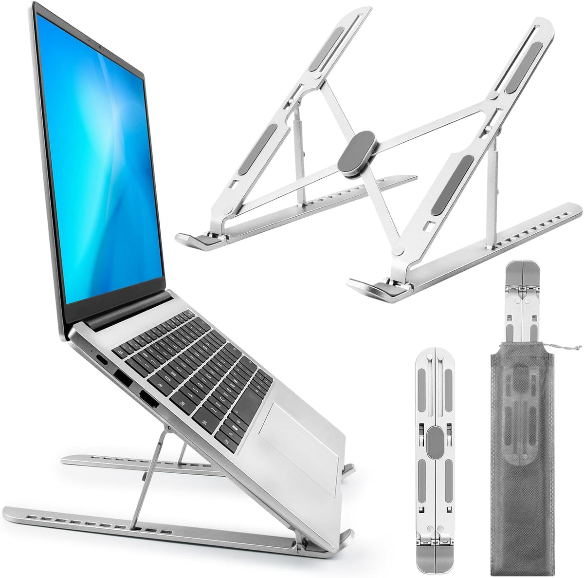 Laptop Stand for Desk Adjustable, Folding Tablet Stand Aluminum Portable Laptop Riser for Desk, Foldable Computer Stand Laptop Holder for Notebook PC