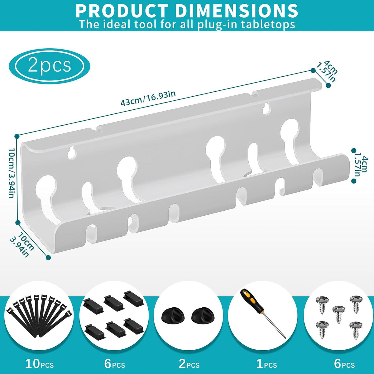 2-Pack Metal under Desk Cable Management Trays 44Cm White