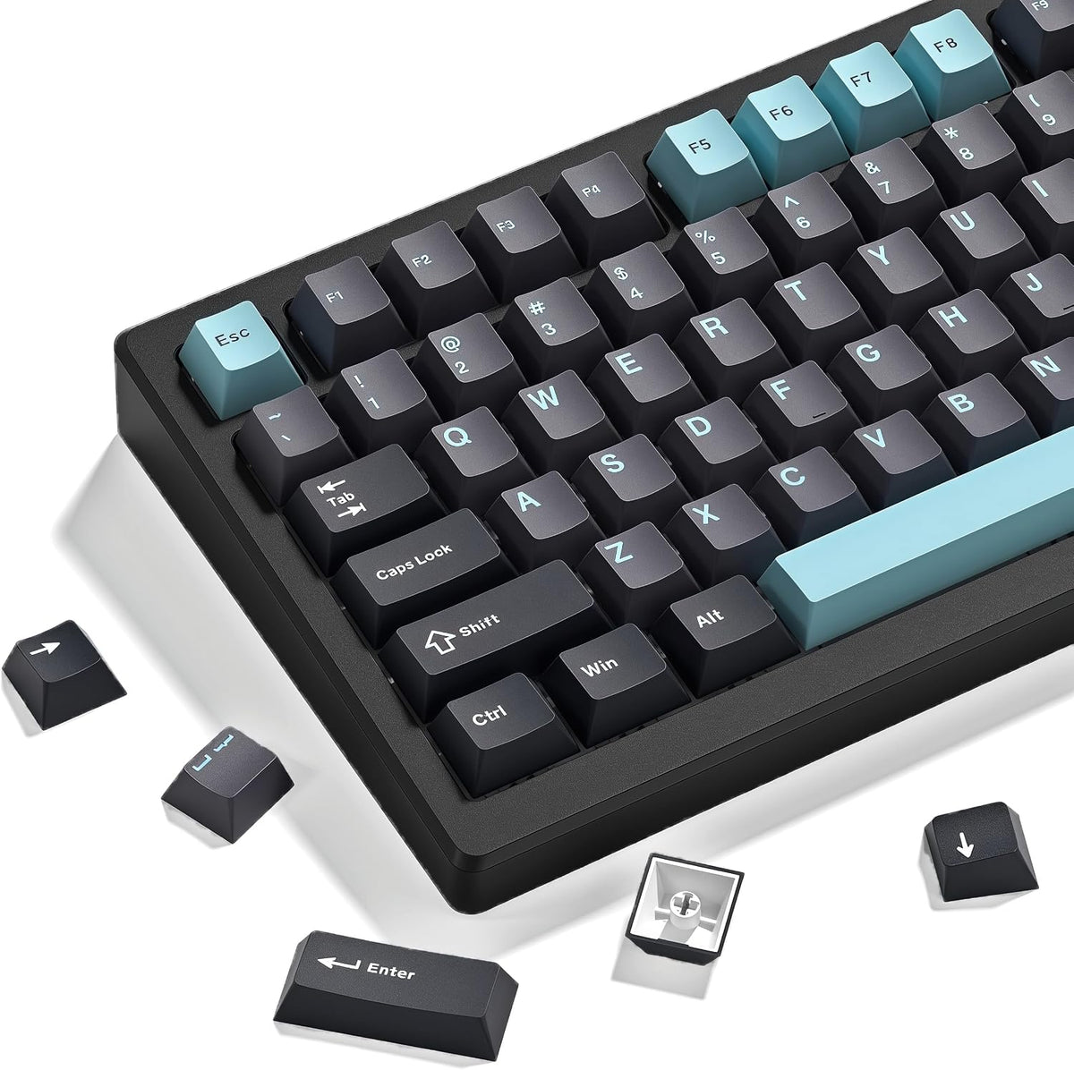Double Shot PBT Keycaps Set, Custom Keyboard Keycaps,189 Key Full Set,Isa Profile Keycaps for 60% 65% 70% 100% MX Switches Mechanical Keyboard(Grey/Dark Blue,Only Keycaps)