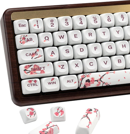 XVX MOA Profile Japanese Fuji Mountain Theme PBT Keycaps Set, 140-Key Coffee & Cream Custom Keycaps for US Layout Mechanical Keyboards (Brown/Beige Design with Key Puller)