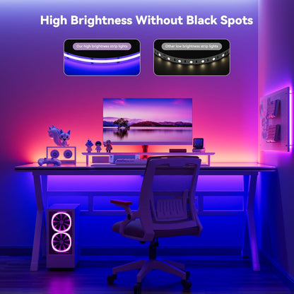 5 V USB RGB COB LED Strip 1 M with Bluetooth Smart App Controller, Colour-Changing RGB Strip Light with 600 Leds/M, Multicoloured Flexible LED Strip for TV, Bedroom, Party, DIY Decoration