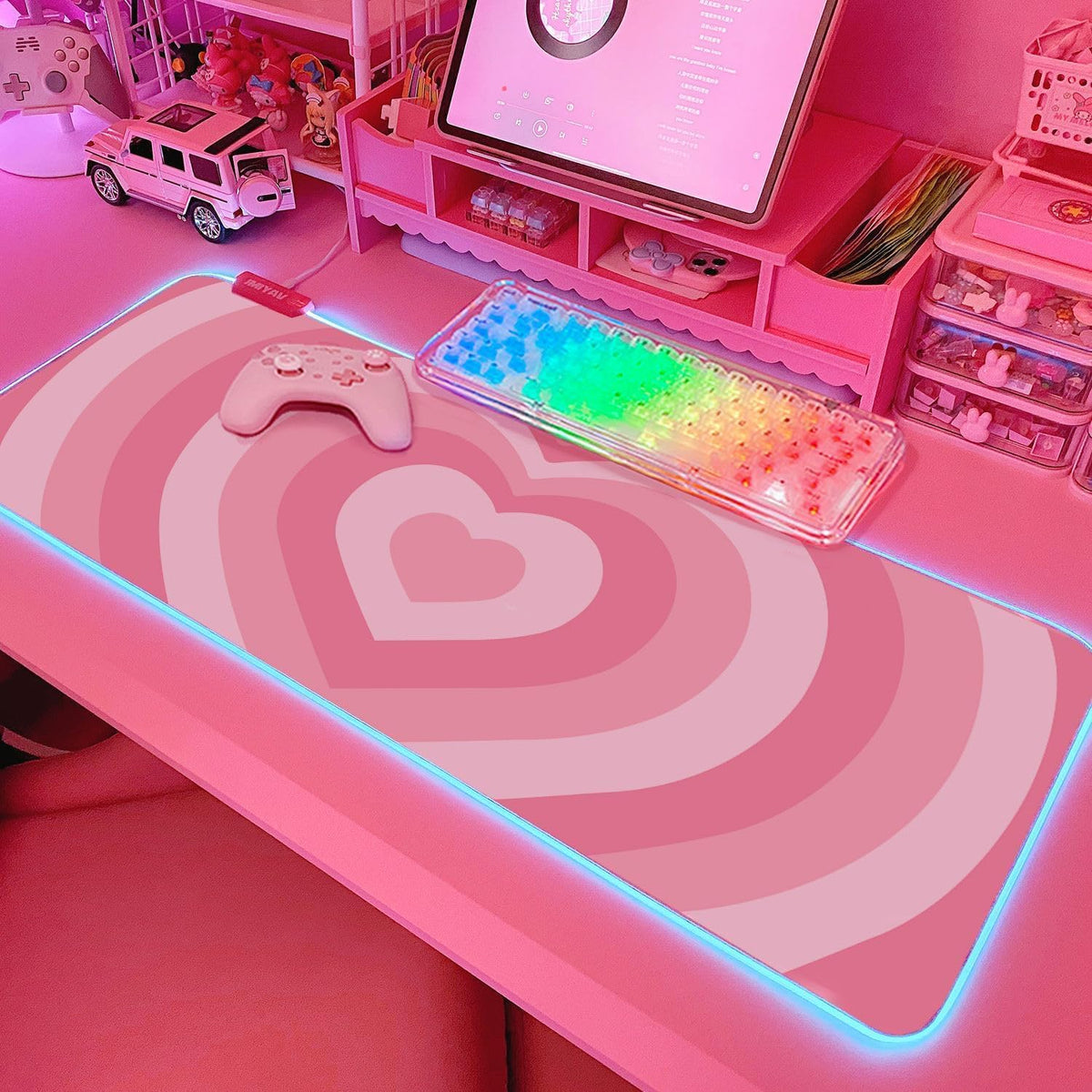 Kawaii RGB Gaming Mouse Pad PC XL Large Extended Glowing Led Light up Desk Pad Non-Slip Rubber Base Computer Keyboard and Mouse Pad Cool Cute Mousepad Mat Gaming over 80 * 30Cm