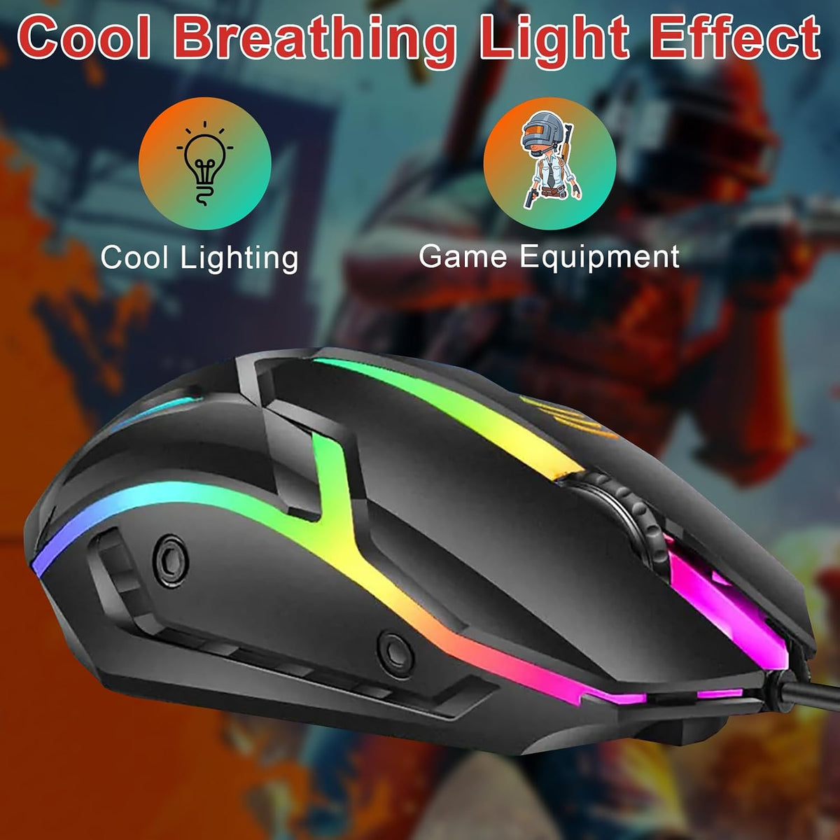 RGB Wired Computer Mouse, USB Wired Optical Mouse for Home and Office, 1000 DPI Accuracy, Optical Tracking, Easy Buttons, Ambidextrous Design, and Scroll Wheel, Compatible with Laptops, and Windows