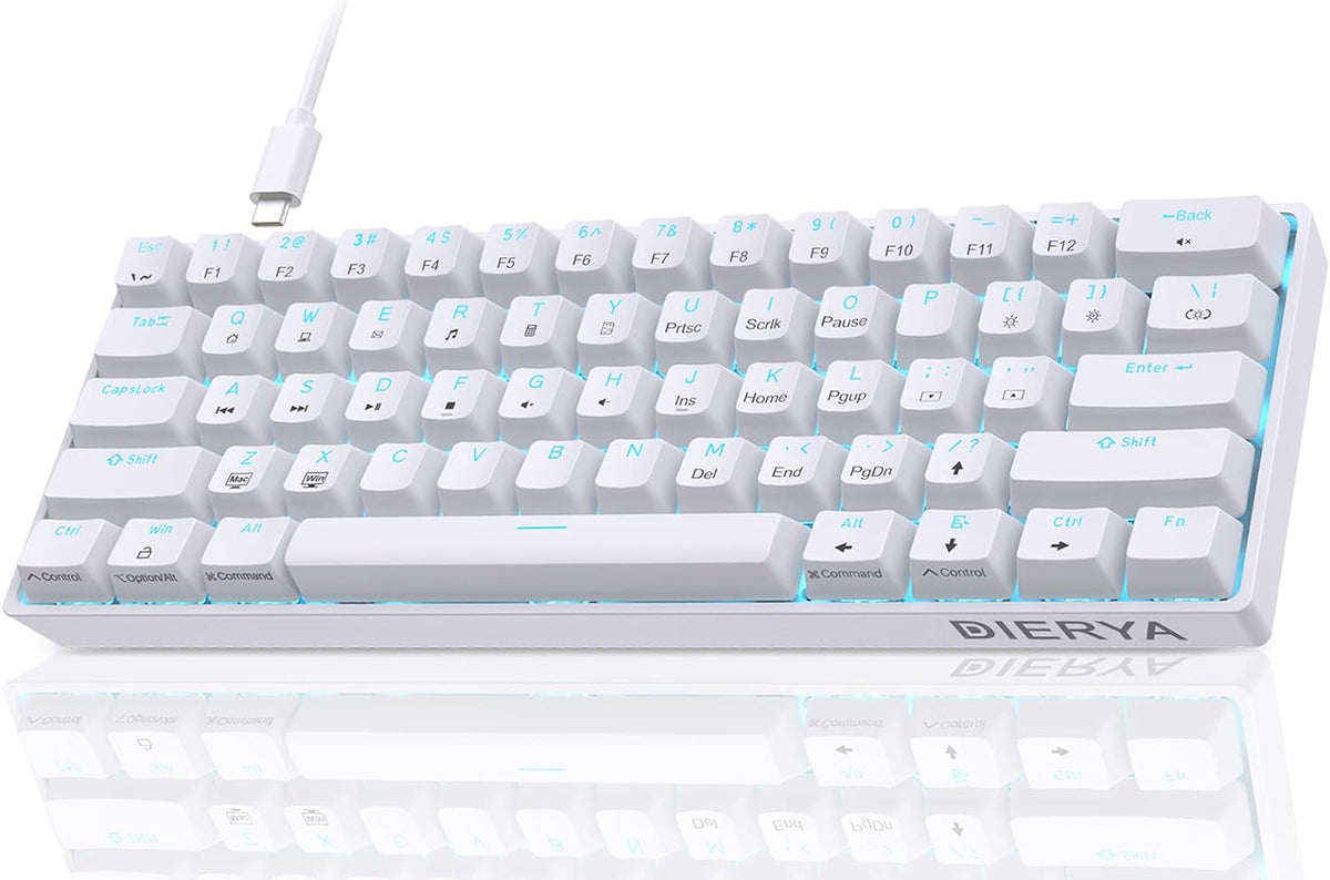 DK61SE 60% Gaming Keyboard, Wired, US QWERTY, Red Switches, White