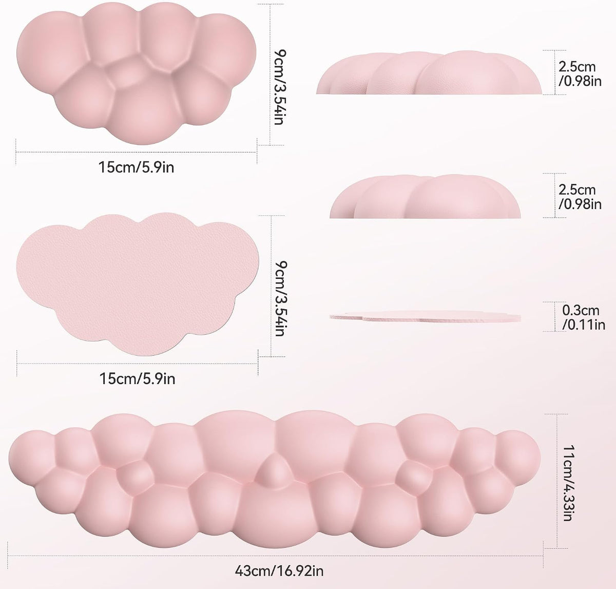 Cloud Wrist Rest Keyboard Set, Memory Foam & PU Leather,Light Pink