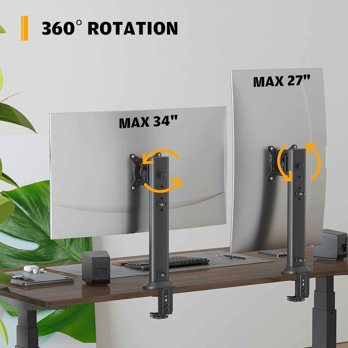 Single Desk Monitor Arm Mount Stand Fit for 13 Inch to 32 Inch Flat Curved Computer Screen with Swivel, Height Adjustable, Rotation,Holds up to 35KG, Black