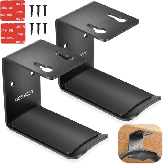 2 Pcs Headphone Stand, Black Headphone Mount Hook with Adhesive or Screws, under Desk Headphone Hanger with Silicone Pad Universal Headset Stand for Gaming Headset, USB Cables Etc