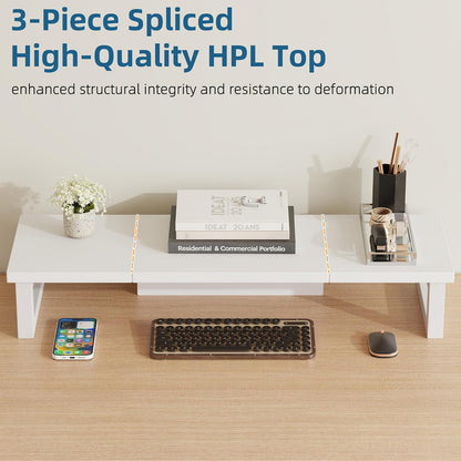Dual Monitor Stand Riser – 91X26Cm Desk Shelf for 2 Screens White