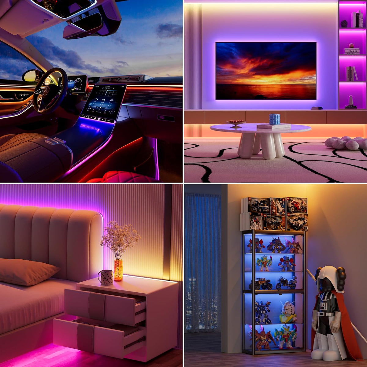 5 V USB RGB COB LED Strip 1 M with Bluetooth Smart App Controller, Colour-Changing RGB Strip Light with 600 Leds/M, Multicoloured Flexible LED Strip for TV, Bedroom, Party, DIY Decoration