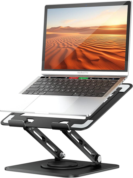 Laptop Stand for Desk, Adjustable Computer Stand Holder with 360° Rotating Base, Ergonomic Laptop Riser Compatible with Macbook Pro Air, All Laptops 10-15.6" (Black