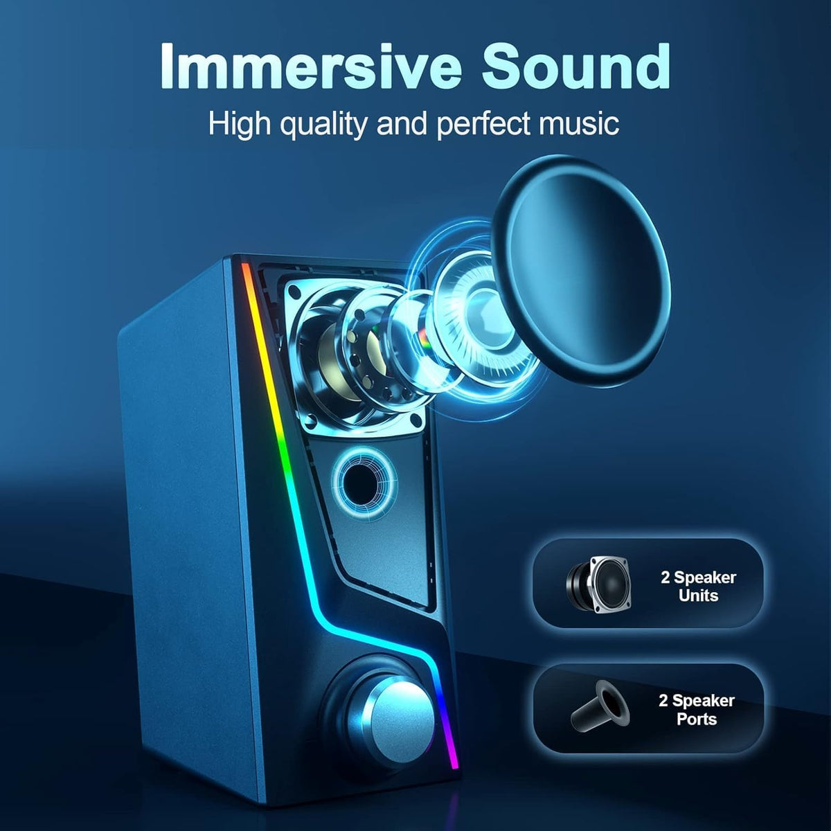 PC Speakers for Desktop, Computer Speakers with RGB Lighting
