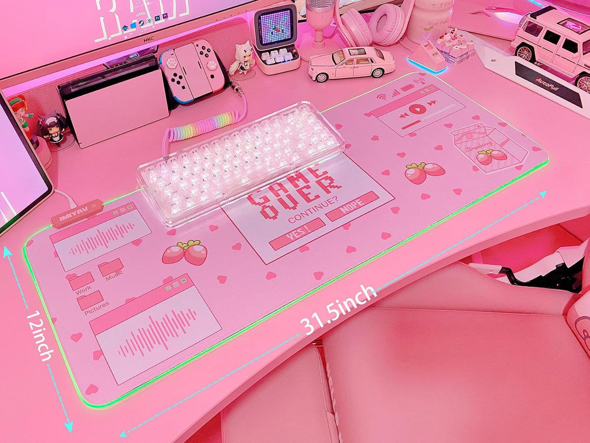 Kawaii RGB Gaming Mouse Pad PC XL Large Extended Glowing Led Light up Desk Pad Non-Slip Rubber Base Computer Keyboard and Mouse Pad Cool Cute Mousepad Mat Gaming over 80 * 30Cm