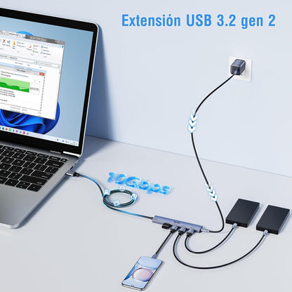 USB 3.2 Hub, USB Hub 10Gbps with 120Cm Nylon Braided Cable