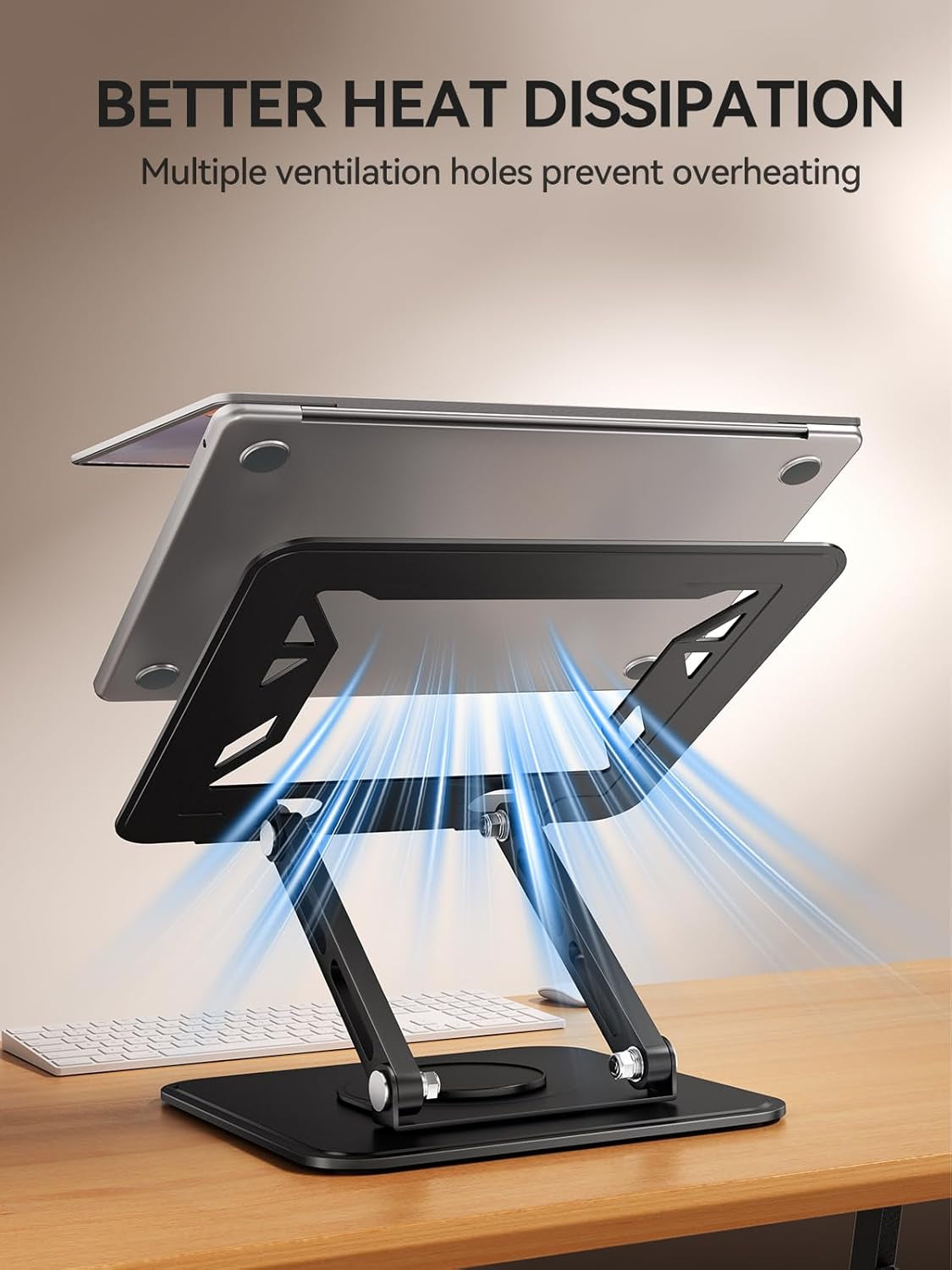Laptop Stand for Desk, Adjustable Computer Stand Holder with 360° Rotating Base, Ergonomic Laptop Riser Compatible with Macbook Pro Air, All Laptops 10-15.6" (Black
