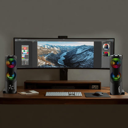 AC955 2 in 1 PC Speaker Soundbar Computer RGB LED Backlight Stereo Gaming USB 2 X 3W AUX 3.5 Mm