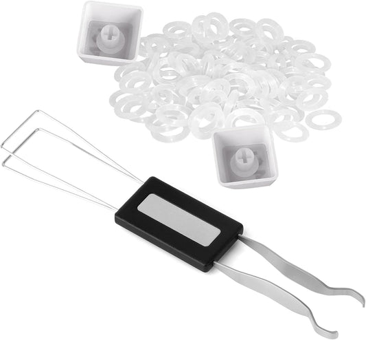 RUNJRX Keycap Puller Switch Puller Stainless Steel Keycap Removal Tool with 200 Pcs O-Ring Keyboard Dampeners for Mechanical Keyboard Mx Switch