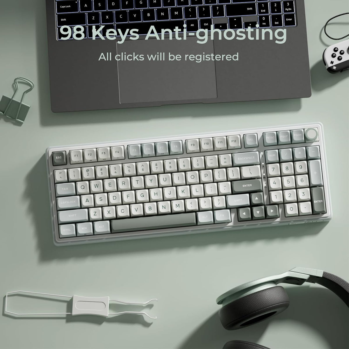 R98 Pro Gaming Keyboard, 96% Wired Mechanical Keyboard Creamy RGB with Number Pad and Volume Knob, Gasket Mount, MDA Profile US Layout PBT Keycaps, Hot Swap Pre-Lubed Tactile Switch