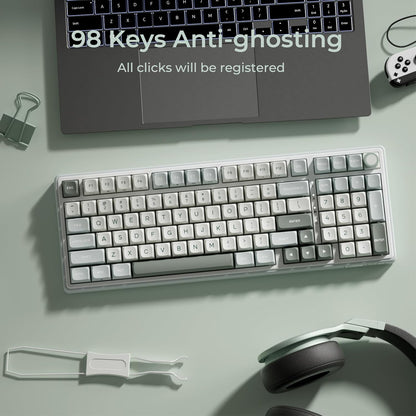 R98 Pro Gaming Keyboard, 96% Wired Mechanical Keyboard Creamy RGB with Number Pad and Volume Knob, Gasket Mount, MDA Profile US Layout PBT Keycaps, Hot Swap Pre-Lubed Tactile Switch